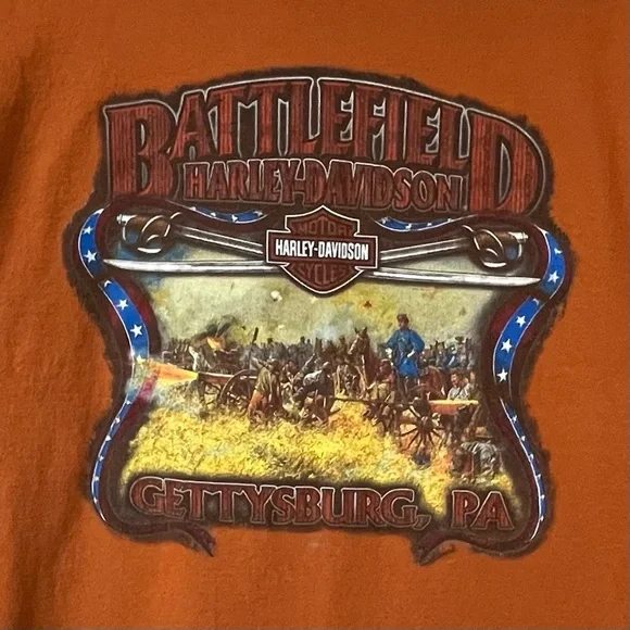 Harley Davidson Long sleeve shirt Orange Gettysburg Pa battlefield - Picture 6 of 7